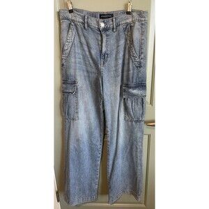 aeropostale jeans women Highrise Wide Leg Size Large Cargo Medium Wash 33 W